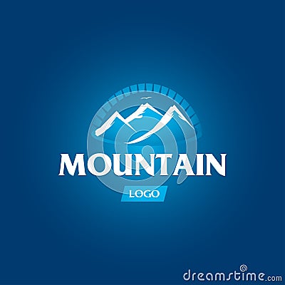 Mountain, tourism logo template. Vector illustration, badge, label, t-shirt graphic Cartoon Illustration