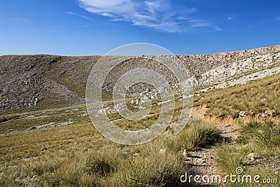 Mountain with touristic footpath, Baska island Krk, Croatia Stock Photo