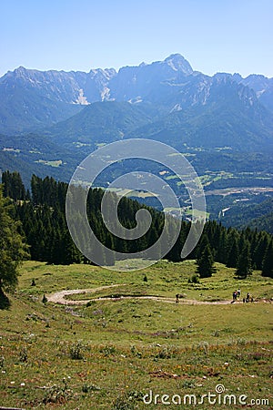 Mountain track and valley Stock Photo