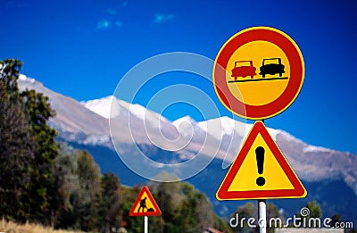 Mountain traffic signs Stock Photo