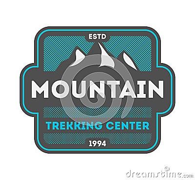 Mountain trekking center vintage isolated badge Cartoon Illustration