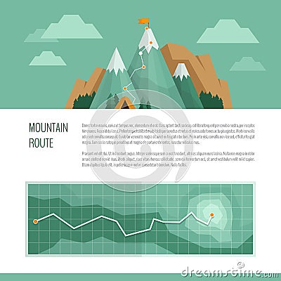 Mountain trekking, hiking, climbing and camping concept. Hiking Vector Illustration