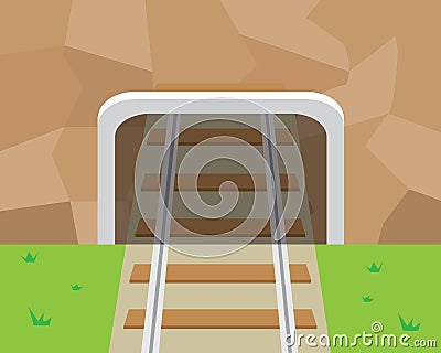 Mountain Tunnel and railroad in flat style Vector Illustration