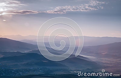 Mountain valley landscape in sunrise time Stock Photo