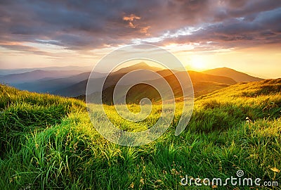 Mountain valley during sunrise Stock Photo