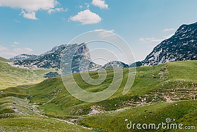 Mountain valley during sunrise. Natural summer landscape. Mountain peak green nature scenery. green hill landscape Stock Photo