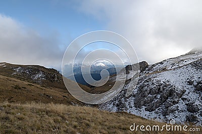 Mountain view away from the foreground of the stones. Stock Photo