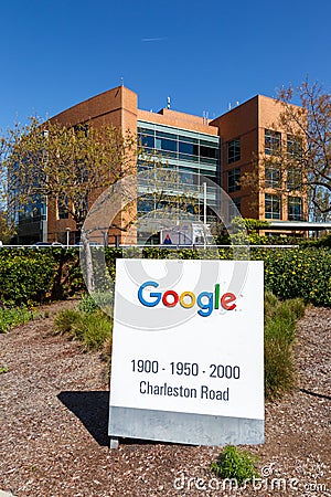 Google headquarter headquarters HQ Googleplex portrait format Mountain View Editorial Stock Photo