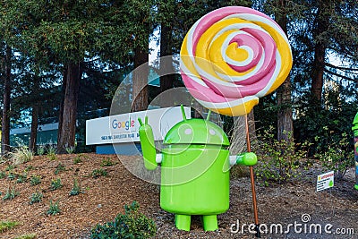 MOUNTAIN VIEW, CALIFORNIA, USA - AUGUST 17, 2023: The Google Android seen at Google Headquarters. Editorial Stock Photo