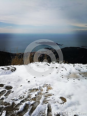 Mountain view on seaside. Suficit light. Stock Photo