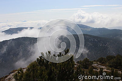 Foggy Mountain view from Spil, Turkey Stock Photo