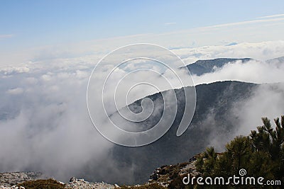 Foggy Mountain view from Spil, Turkey Stock Photo