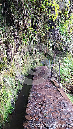 Mountain views from the Levada Caleirao Verde hiking trail on the Portuguese island of Madeira Stock Photo