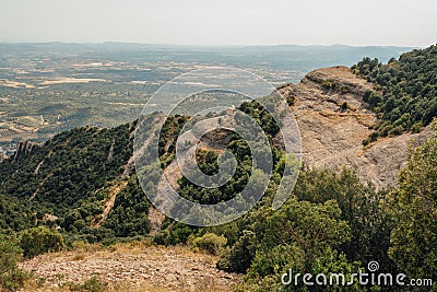 A mountain view with monastery on the top in Montserrat, Spain Stock Photo