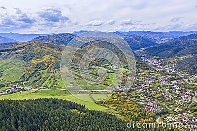 Mountain village, aerial scene during autumn Stock Photo