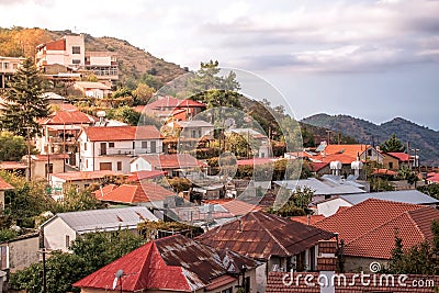 The mountain village of Pedoulas on the north side of the Troodos mountains. Nicosia District, Cyprus Stock Photo