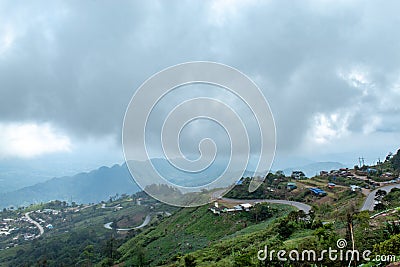 Mountain villages and roads on the mountain. Stock Photo