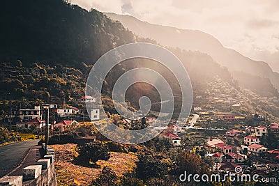 Mountain villages at sunset on Madeira island, Portugal Stock Photo