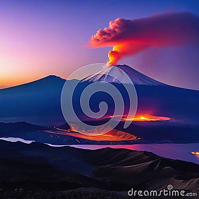 mountain volcano landscape sky nature cloud mountain cloud Cartoon Illustration