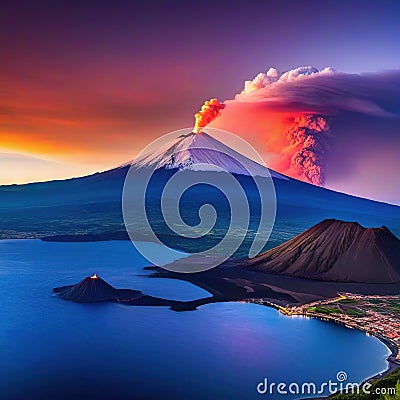 mountain volcano landscape sky nature cloud mountain cloud Cartoon Illustration