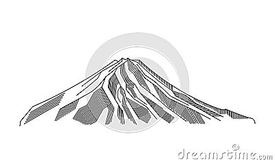 Mountain, volcano line art vector illustration. Fuji outline symbol of Japan. Vector Illustration