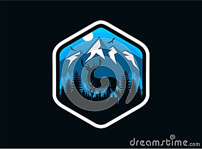 Mountain Forest Wildlife Emblem Stock Photo