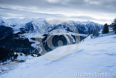 Mountain winter landscape in cold weather. Stock Photo