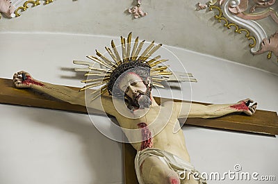 Jesus christ, wooden crucifix, spontaneous religiosity of the people Stock Photo