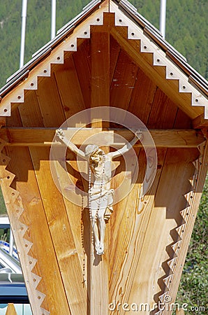 Jesus christ, wooden crucifix, spontaneous religiosity of the mountain people Stock Photo