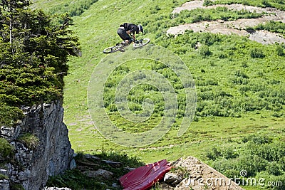 Mountainbiker Jump Freeride Extreme Stock Photo