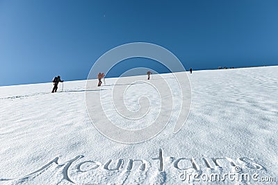 Mountaineering activities and successful people with crowded groups Stock Photo