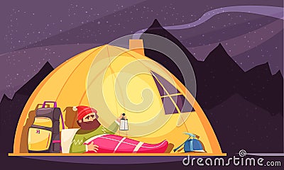 Mountaineering Alpinist Tent Cartoon Vector Illustration