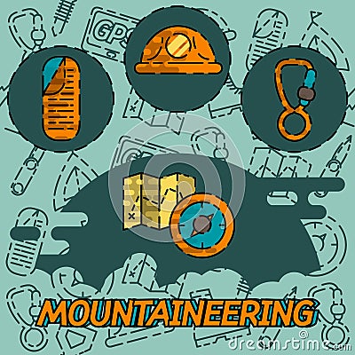 Mountaineering flat concept icons Vector Illustration