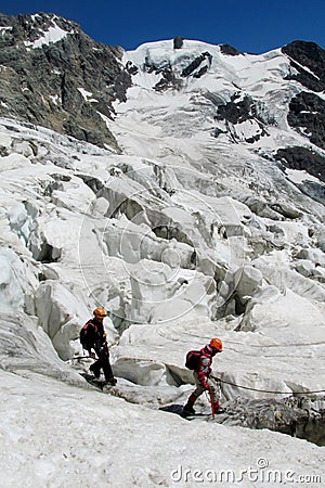 Mountaineers on snow and ice Stock Photo