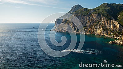 The mountainous coast of the Greek island of Corfu Stock Photo