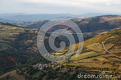 Mountainous Landscape Overview from O Cebreiro Stock Photo
