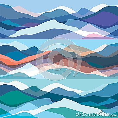 Color mountains set, translucent waves, abstract glass shapes, modern background, vector design Illustration for you project Vector Illustration
