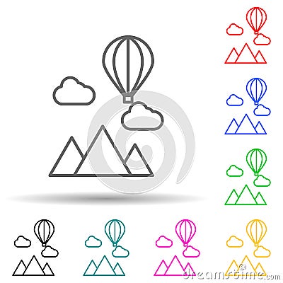 Mountains and balloon multi color set icon. Simple thin line, outline vector of landspace icons for ui and ux, website or mobile Stock Photo