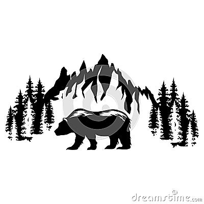 Mountains and bear icon vector set. hike, travel illustration sign collection. camping symbol. Vector Illustration