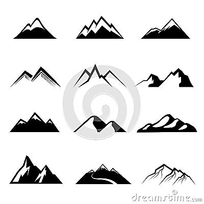 Mountains black vector icons Vector Illustration