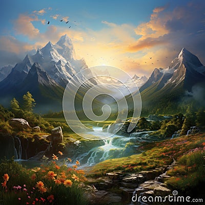 Mountains of Bliss, Discovering the Serenity of Nature's Majesty Stock Photo