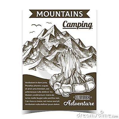Mountains Camping Fire Advertising Poster Vector Vector Illustration