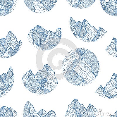 Mountains contour seamless vector pattern. Asian minimalism. Seamless pattern for wallpaper, pattern fills, web page Vector Illustration