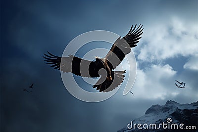 Mountains and eagle artistry, expressed through intricate black and white Stock Photo