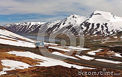 Mountains fjord iin iceland at spring Stock Photo