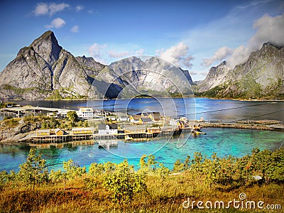 Mountains and Fjord Landscape, Norway Stock Photo