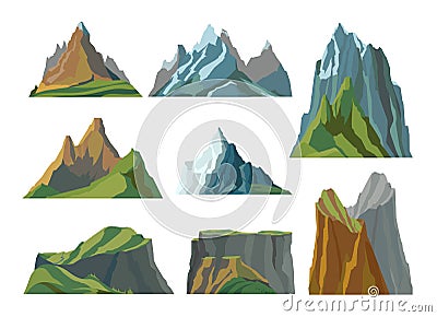 Mountains Flat Set Vector Illustration