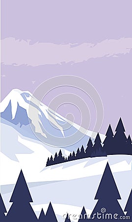 Mountains with forest pines snowscape scene Vector Illustration
