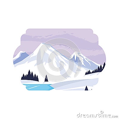 Mountains with forest pines snowscape scene Vector Illustration