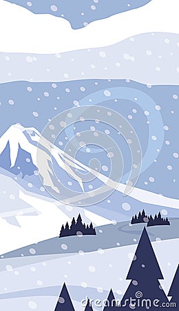 Mountains with forest pines snowscape scene Vector Illustration